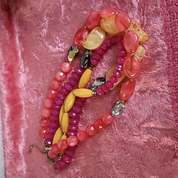 Cheerful Chunky Colorful, Pink, Yellow Statement Necklace - Vintage, Estate - Picture 8 of 8